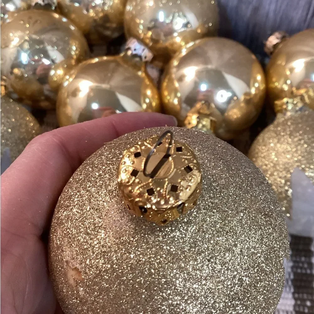 Elegant Gold Vintage Glass Holiday Ornaments 3 Different Designs (12 Total)